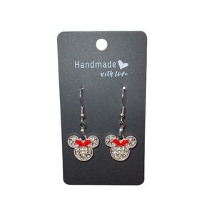 Handmade Silver Rhinestones Minnie Earrings